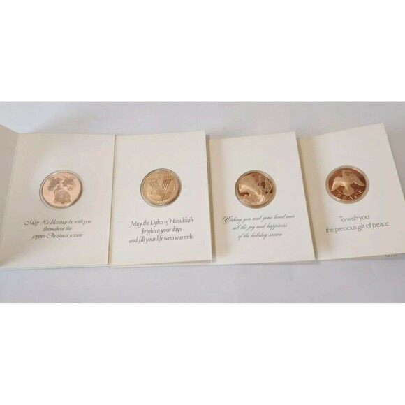 Holiday Cards By The Franklin Mint 1987 Bronze Medallions in Book - Picture 4 of 8